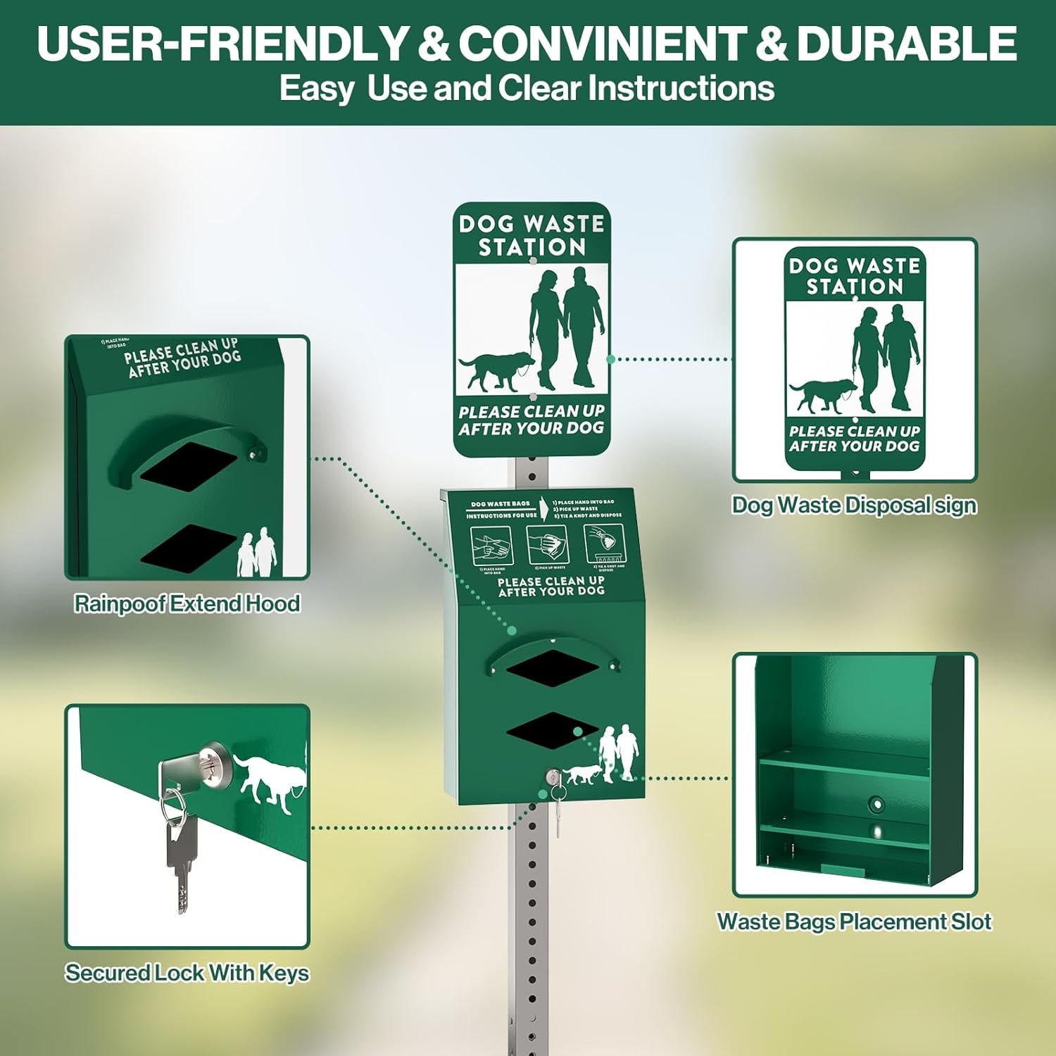 Pochar Pet Poop Waste Station Aluminum Dog Bag Dispenser with Pick Up After Your Dog Sign