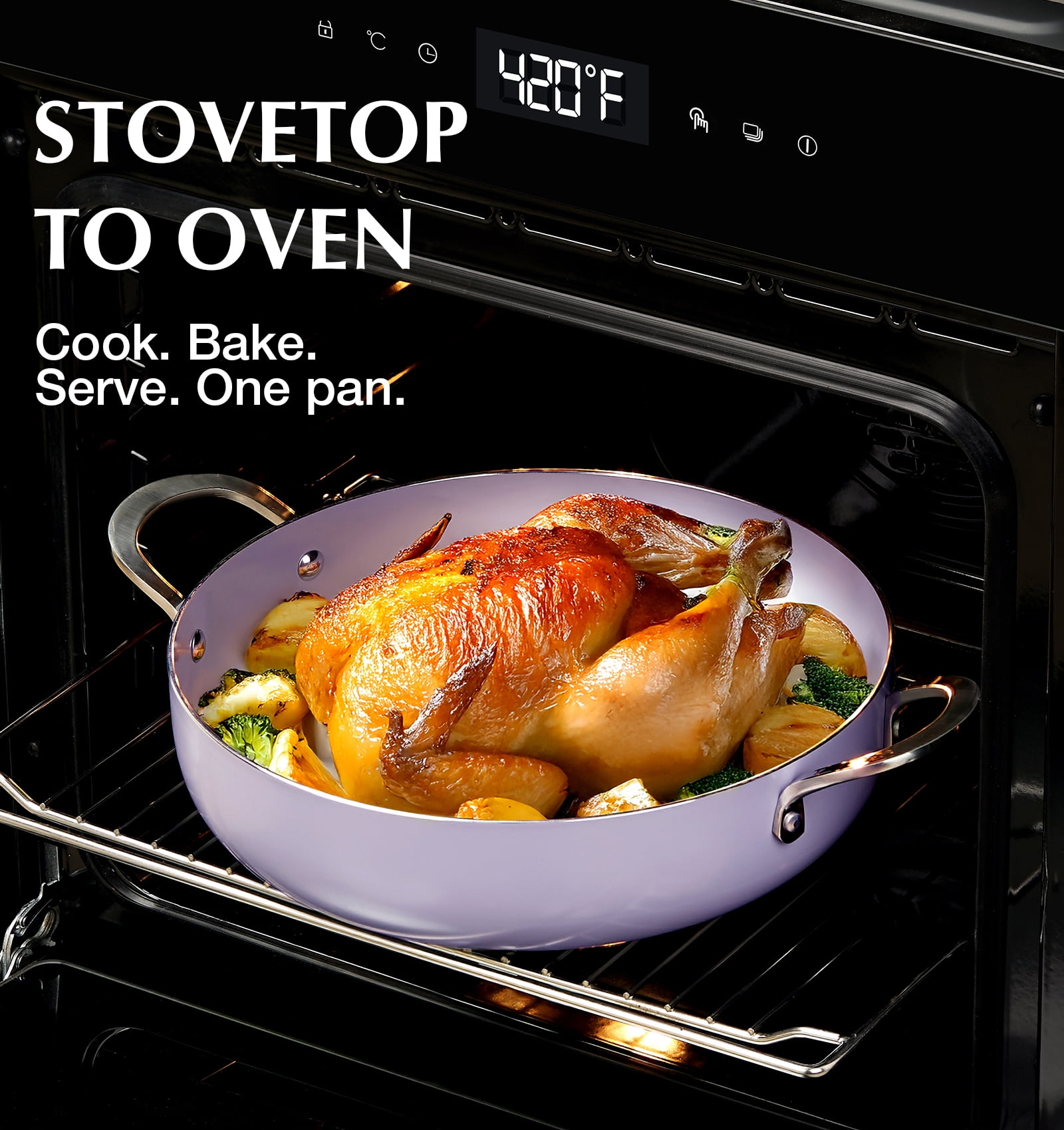 Koch Systeme CS 12 inch Saute Pan with Lid, 5.5-Quart Deep Frying Pan with Nonstick Ceramic Coating, Oven Safe, Induction Compatible, Gradient Purple