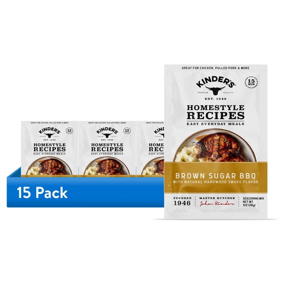(15 pack) Kinder's Brown Sugar BBQ Seasoning Blend with Natural Wood Smoke Flavor, 1 oz Packet