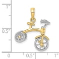 thumbnail image 3 of 14k Two Tone Gold Polished Finish 3-Dimensional Tricycle with Moveable Handlebars and Wheels Charm Pendant, 3 of 5