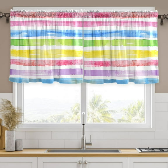 Ryvnso Rainbow Stripes Curtains Sets Short Curtain Rod Pocket Half Window Cafe Farmhouse Tier 2 Panels 57"W x 24"L