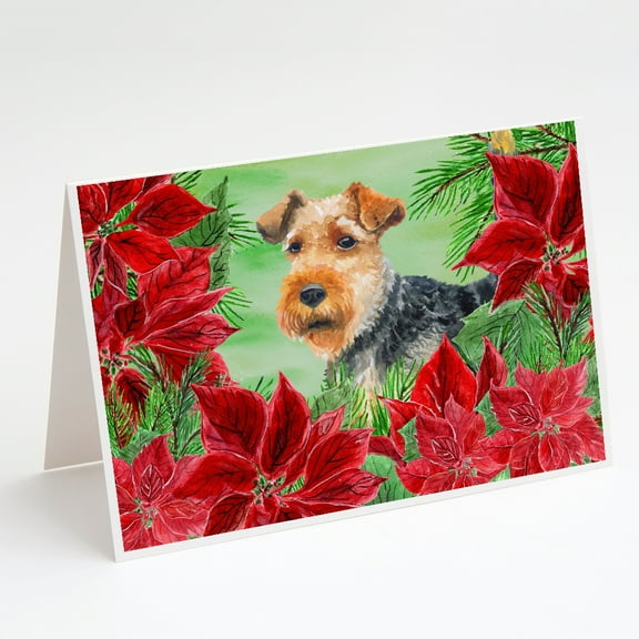 Welsh Terrier Poinsettas Greeting Cards and Envelopes Pack of 8