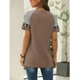 thumbnail image 6 of TEMOFON Women's Short Sleeve Tops Leopard Color Block T Shirt Casual Tunic Crew Neck Striped Shirts Khaki Tees, 6 of 6