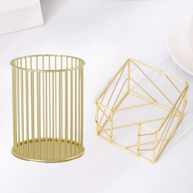 Set organizador de escritorio 4every, soportes metálicos dorados para notas y bolígrafos