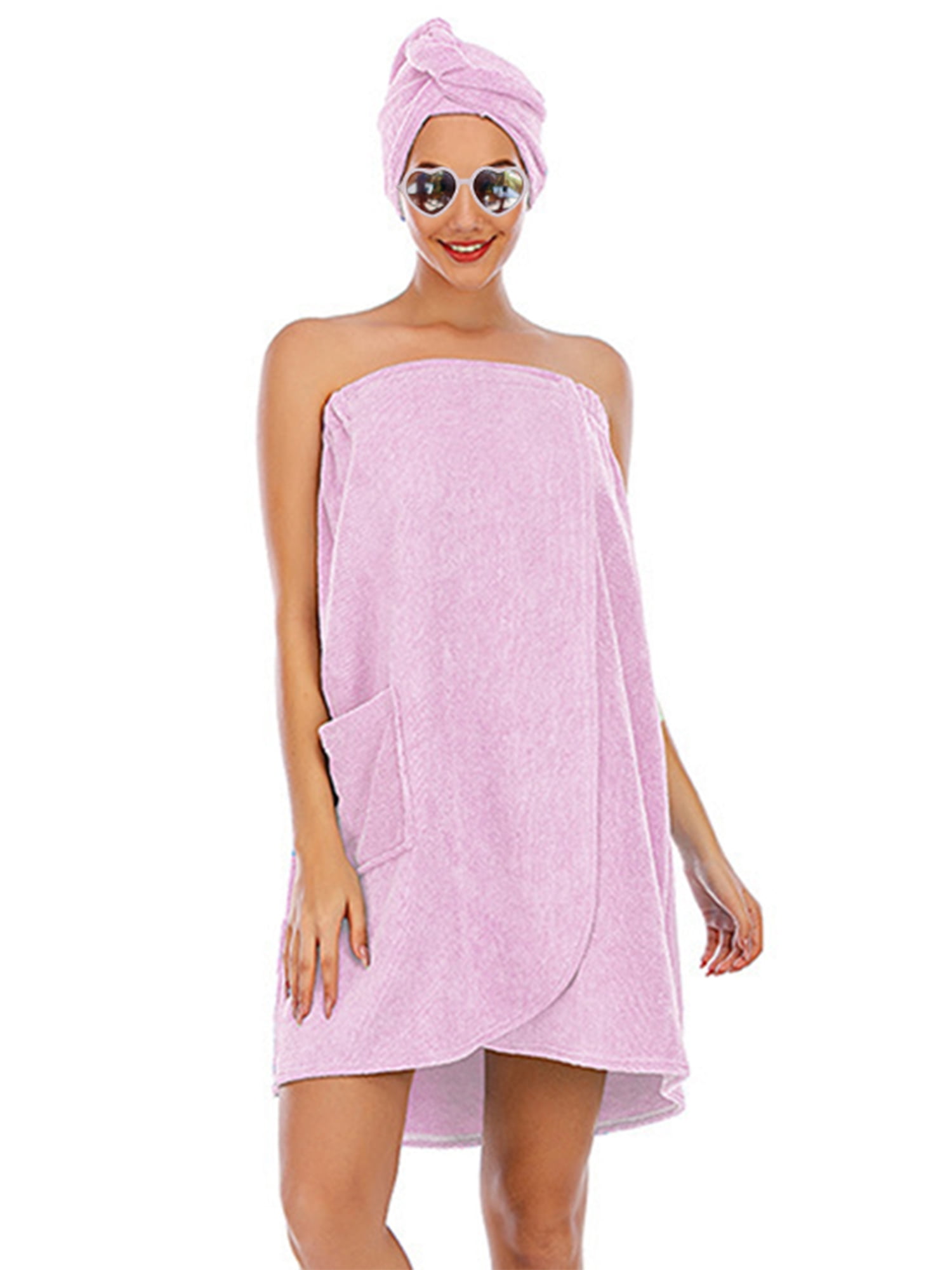 Women's Towel Wrap Body Soft Spa Robe 2Pcs Adjustable Closure Bathrobe