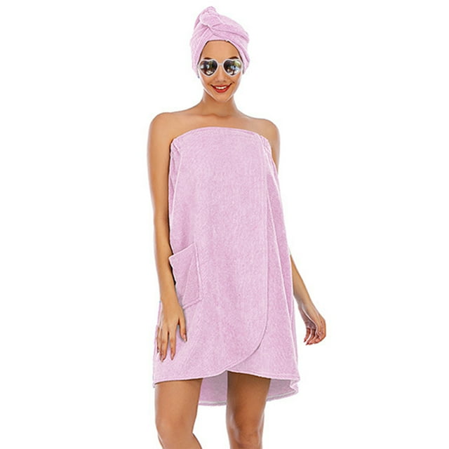 xiaxaixu Women's Towel Wrap Bathrobe Soft Adjustable Spa Robe with Hair Shower Cap for Gym and Shower