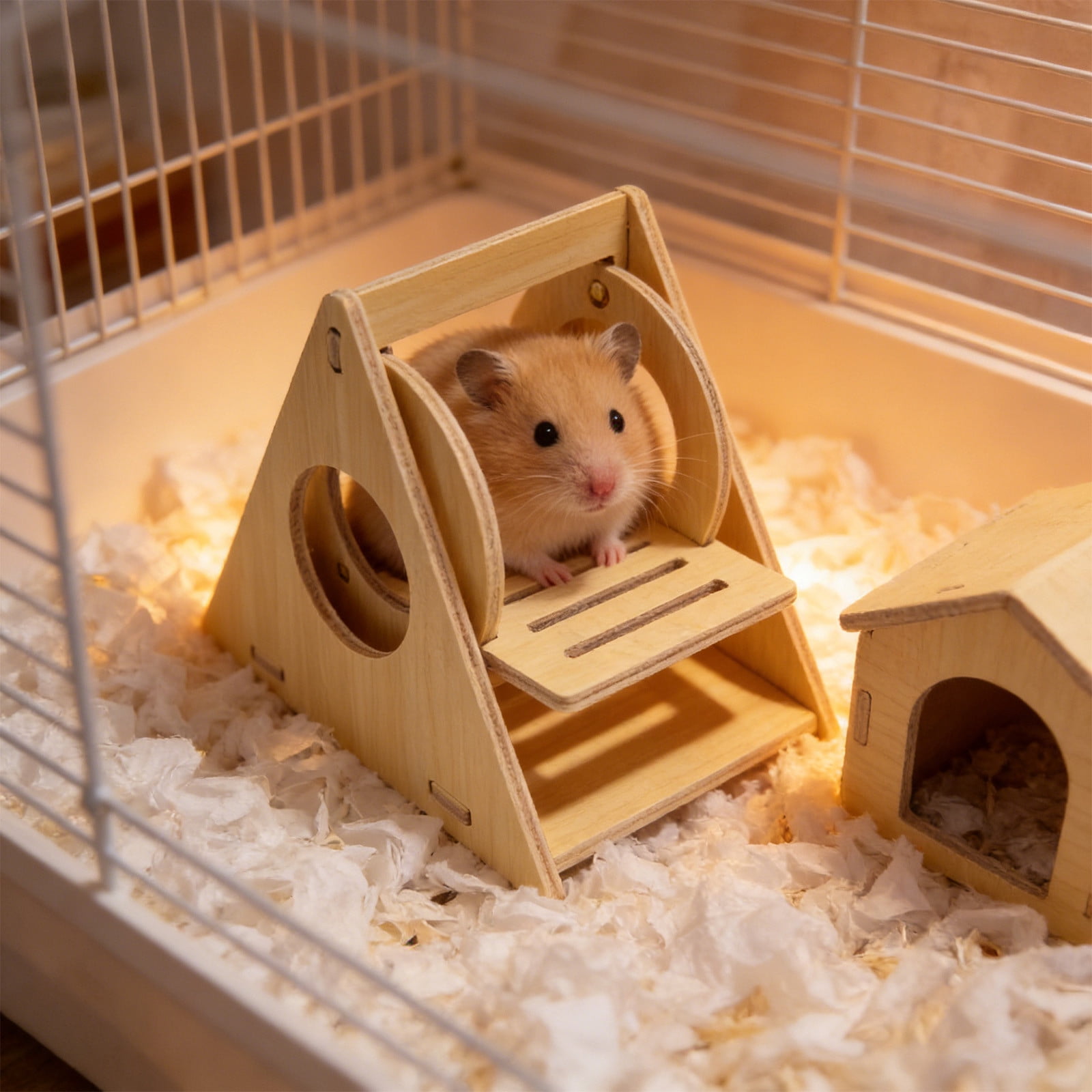 Nebwoak Natural Solid Wood Hamster Hideout Small Animal Bed Chew Toy for Gerbils Mice Dwarf Hamsters 5.5x4.7x3.9 Inch