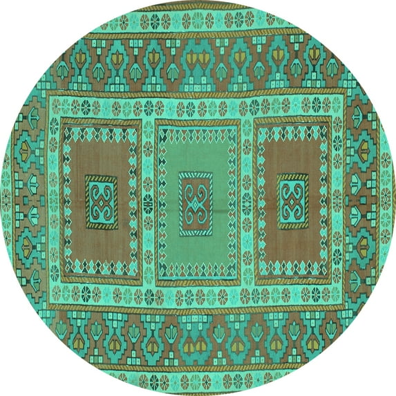 Ahgly Company Indoor Round Persian Turquoise Blue Traditional Area Rugs, 3' Round