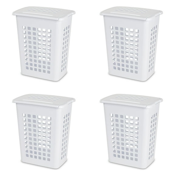 Sterilite Rectangular LiftTop Laundry Hamper Plastic Adult, White, Set of 4
