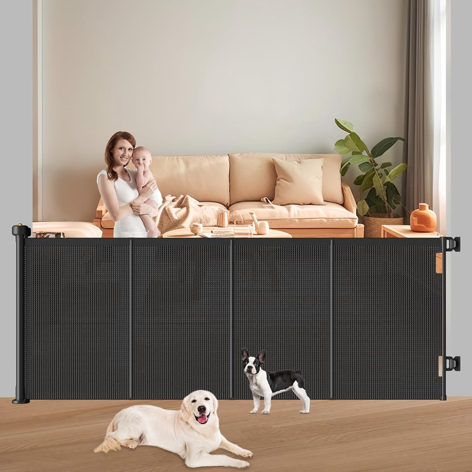 Retractable Baby Gates Extra Wide, 41" Tall Extends up to 71" Wide, Dog Gate Indoor for Stairs, Pet Gate with Support Rods for Doorways Hallways Indoor & Outdoor-Black