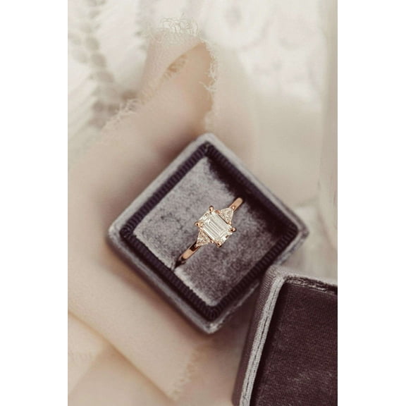 vylahjewellery Emerald Moissanite - Side Stone - 2 Ct Diamond Ring - Plated White Gold - Engagement Ring - Classic Women's Ring