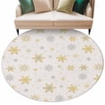 thumbnail image 2 of 6Ft Round Rug, Christmas Non-Skid Rubber Backing Large Area Rugs - Living Room Bedroom Home Office, Yellow Grey Winter Snowflake Rustic Indoor Floor Mat Carpets Washable Rug, 2 of 9