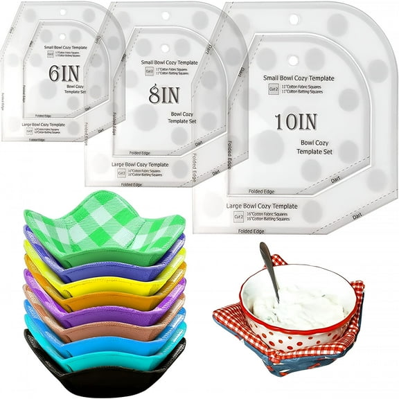 ACDANC Bowl Cozy Template Cutting Ruler Set,3Pcs Acrylic Transparent Quilting Bowl Templates for Hot and Cold Food Bowl Rack,DIY Kitchen Art Craft Acrylic Stencil Cut On Fold Template Sewing (White)