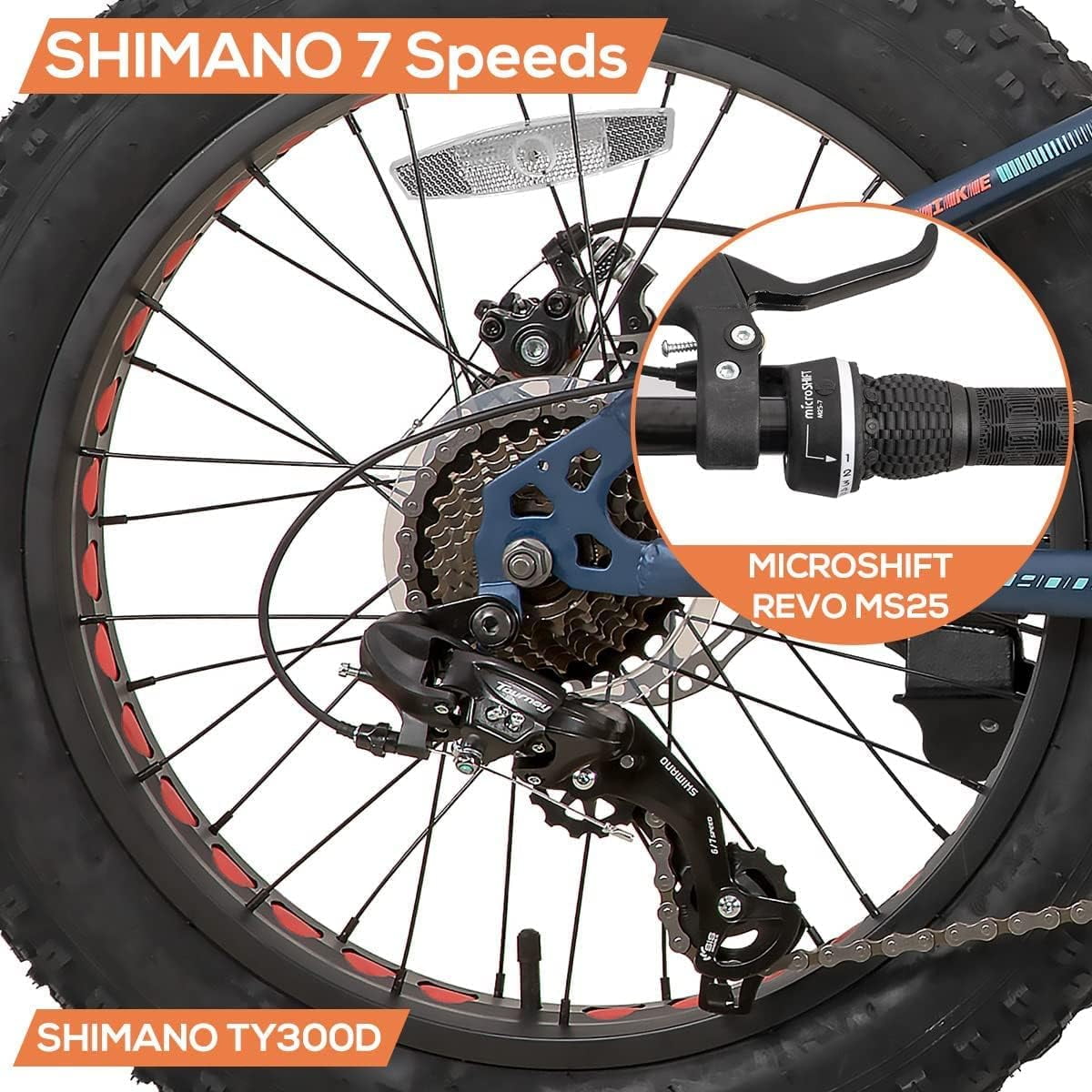 Hiland Kids Fat Tire Bike, Shimano 7-Speed, Dual-Disc Brakes, 20 inch Kids Trail Mountain Bike for Boys Girls, Silver
