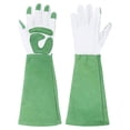 thumbnail image 1 of Guantes de jardinería largos Uxcell de cuero de vaca, guante de poda de rosas, a prueba de espinas, blanco/verde L, 1 of 5