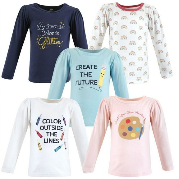 Hudson Baby Infant and Toddler Girl Long Sleeve T-Shirts, Creativity, 6-12 Months