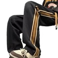 thumbnail image 2 of Pantalones rectos de pierna ancha para hombres Pantalones casuales con cordón y estampado gráfico de retazos holgados, 2 of 8