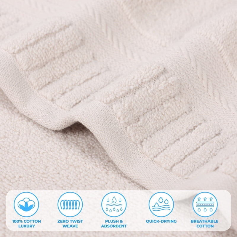 Superior Venice Ribbed Textured Border Zero Twist 3 Piece Towel Set, Silver