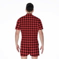 thumbnail image 2 of Red And Black Houndstooth Pattern Short Sleeve Men'S Rompers Casual Summer Jumpsuits Outfit, 2 of 4