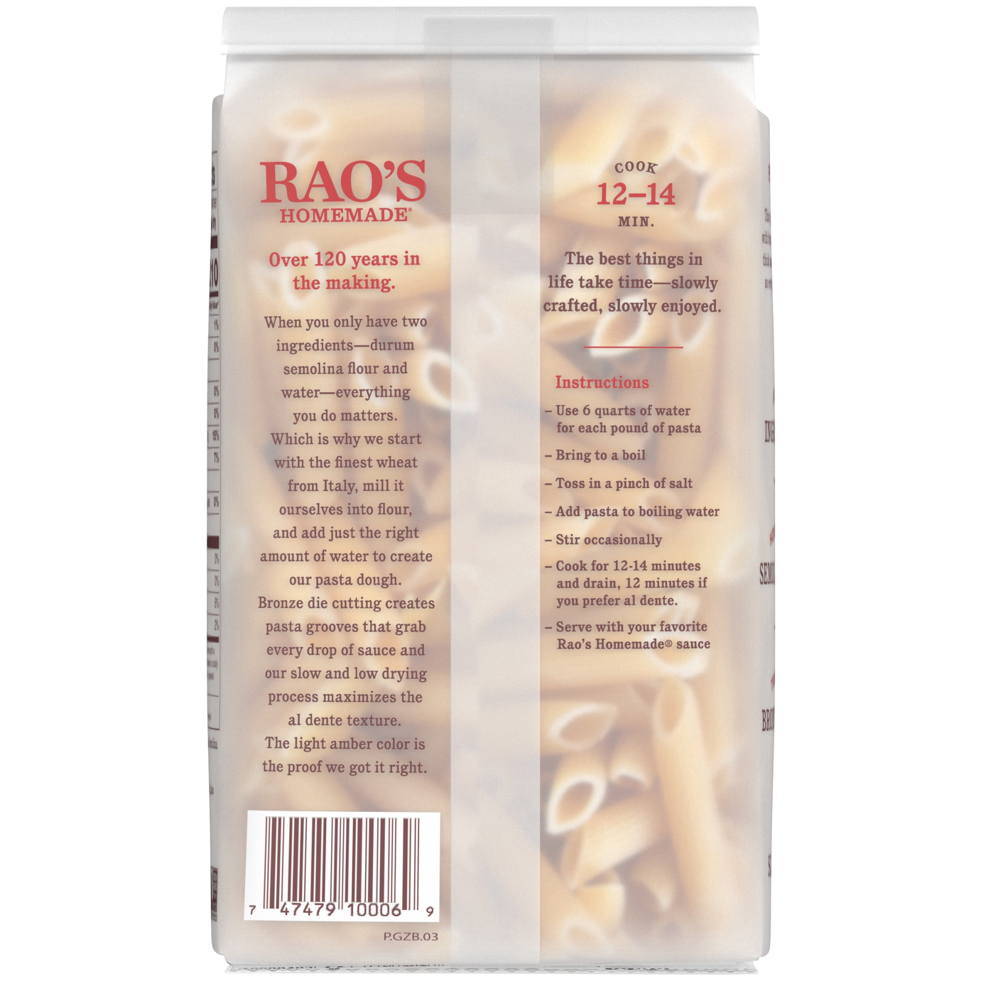 (6 pack) Rao's Homemade Penne Rigate Pasta, 16 oz