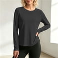 thumbnail image 7 of hotojiny Workout Tops for Women Crewneck Long Sleeve Shirts with Curved Hem UPF 50+ Sun Shirts for Hiking Running Gym Clothes(Black,Large), 7 of 7