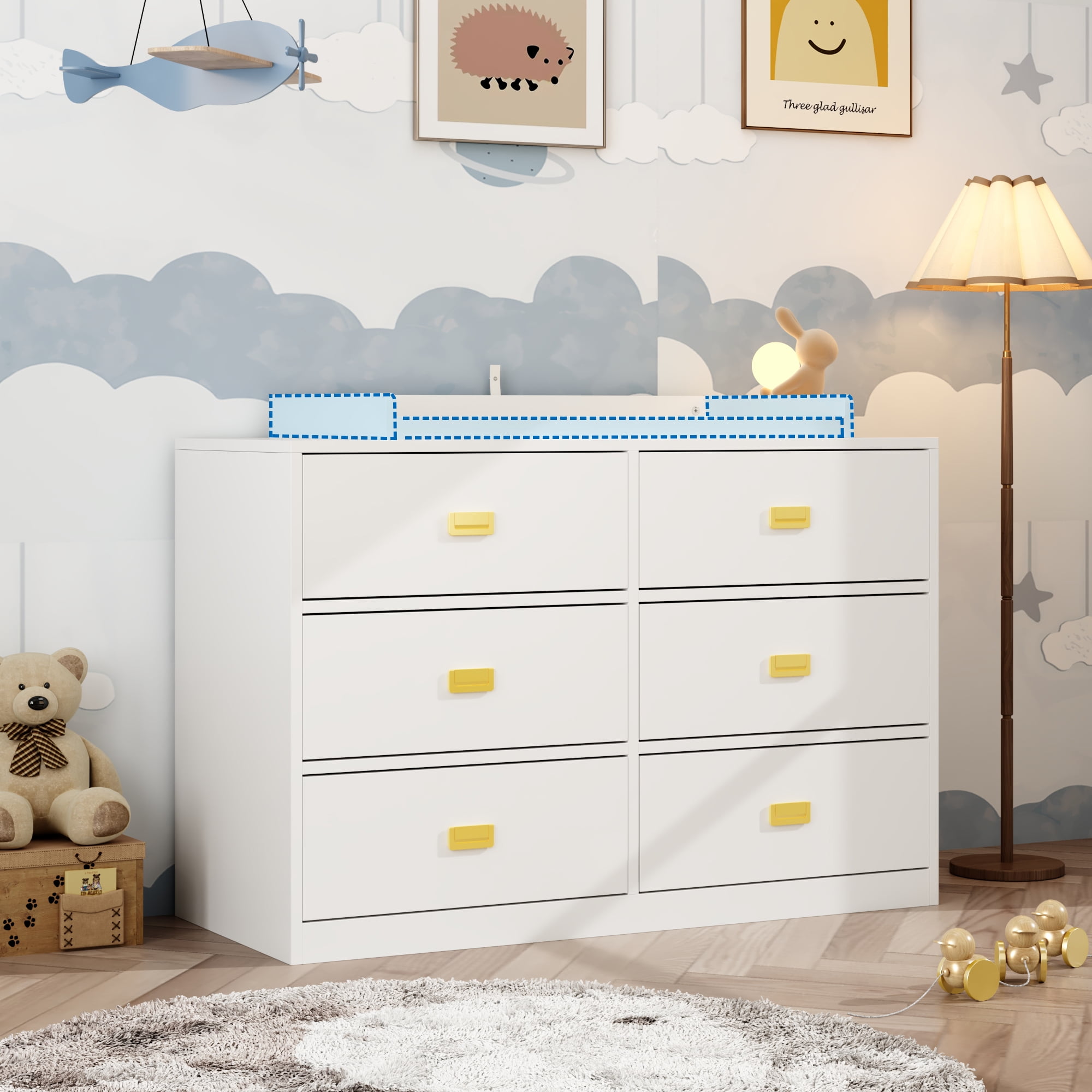 OxyLife White Dresser Changing Table, Baby Nursery Station-Infant & Toddler, 6-Drawer, 1 Pack