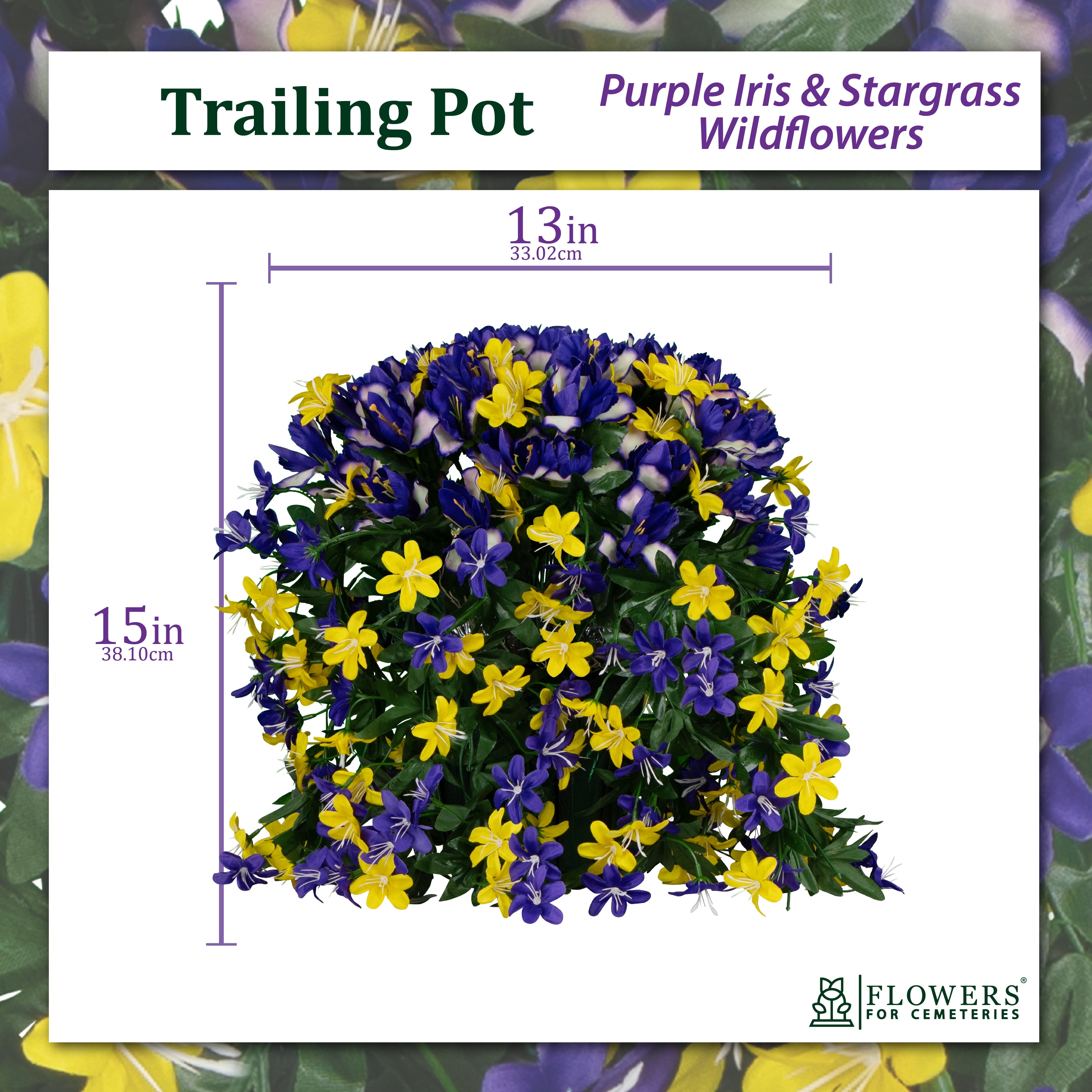 Sympathy Silks Artificial Flowers Outside Weighted Trailing Purple iris and Stargrass Wildflowers Pot