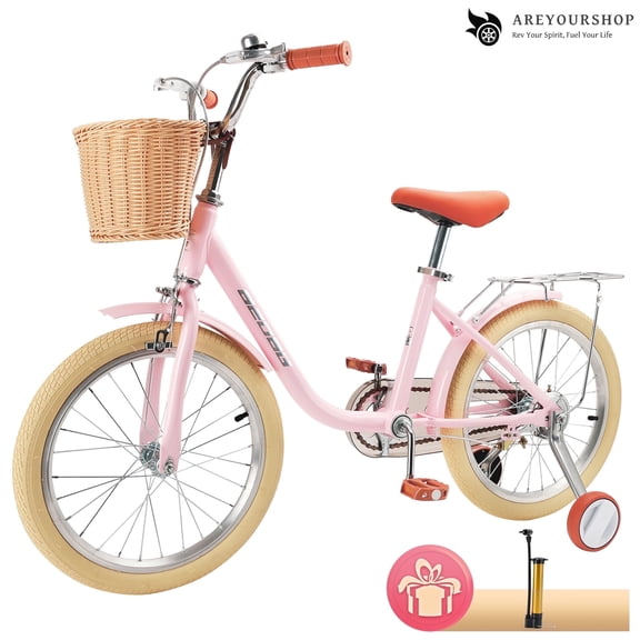 18 Inch Kids Bike with Removable Training Wheels, Adjustable Seat, Steel Frame & Dual Brake, Kids Bicycle for 6-10 Years Old Toddler Girls Boys