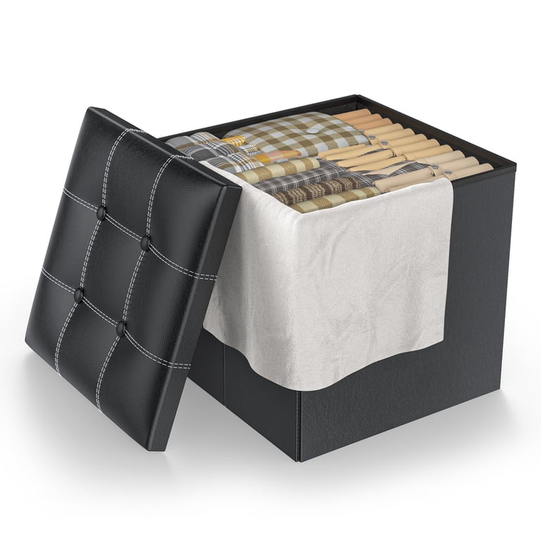 Cshidworld Storage Ottoman Footstool, 15in Folding Leather, Black photo 5