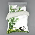 thumbnail image 2 of Panda Duvet Cover Set, Happy Animal Tropical Plants Bamboo Trees Endangered Mammals Cartoon Art, Bedding Set with Shams and Fitted Sheet, 3 Sizes, by Ambesonne, 2 of 3