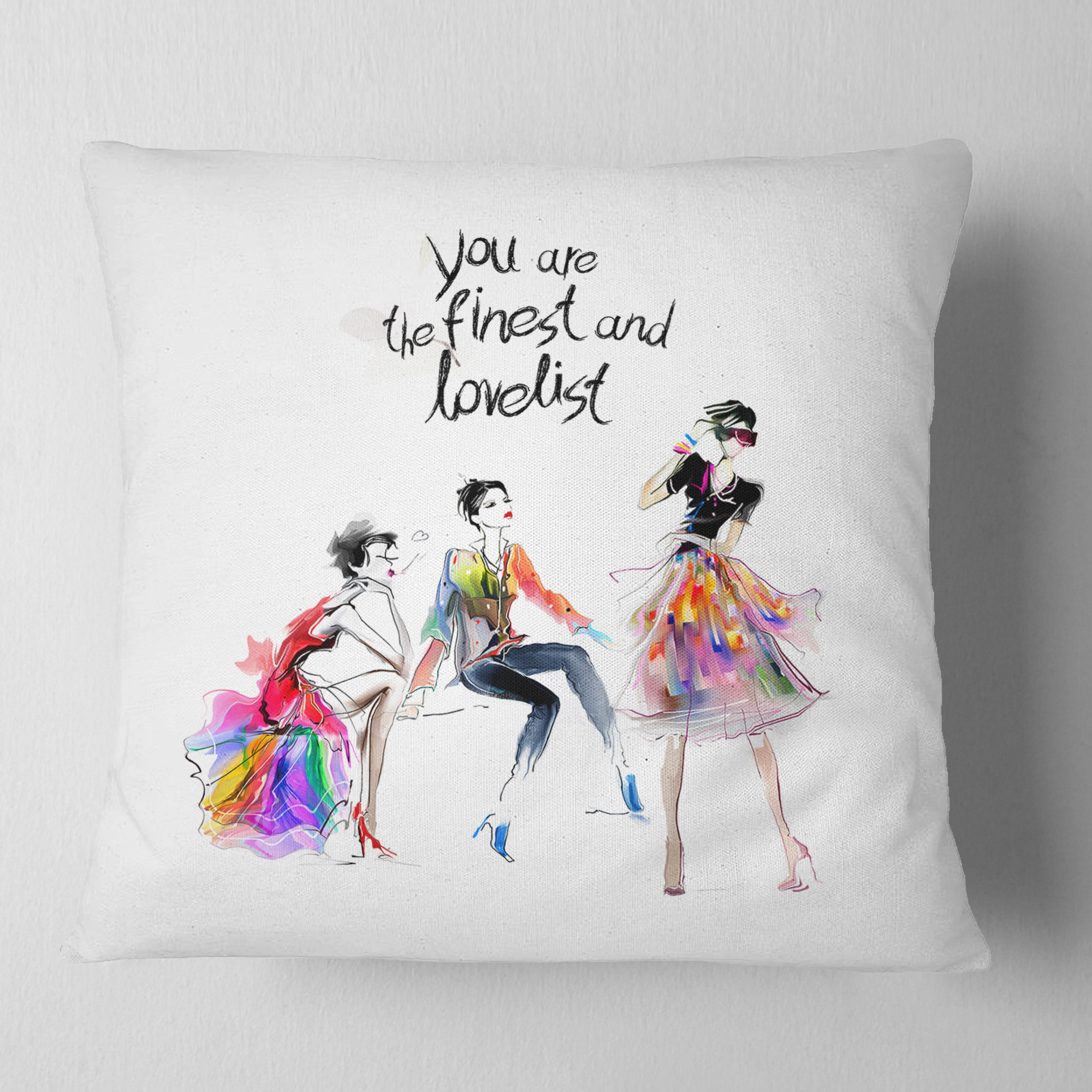 Designart Three Pretty Fashion Girls - Abstract Portrait Throw Pillow - 16x16