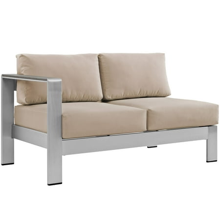 - Modern Contemporary Urban Design Outdoor Patio Balcony Left Arm Corner Sofa, Beige, Metal Aluminum