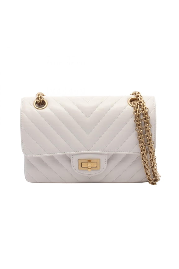 Pre-Owned Chanel 2.55 Chevron V-stitch Shoulder Bag Handbag Leather Women's White AS0874