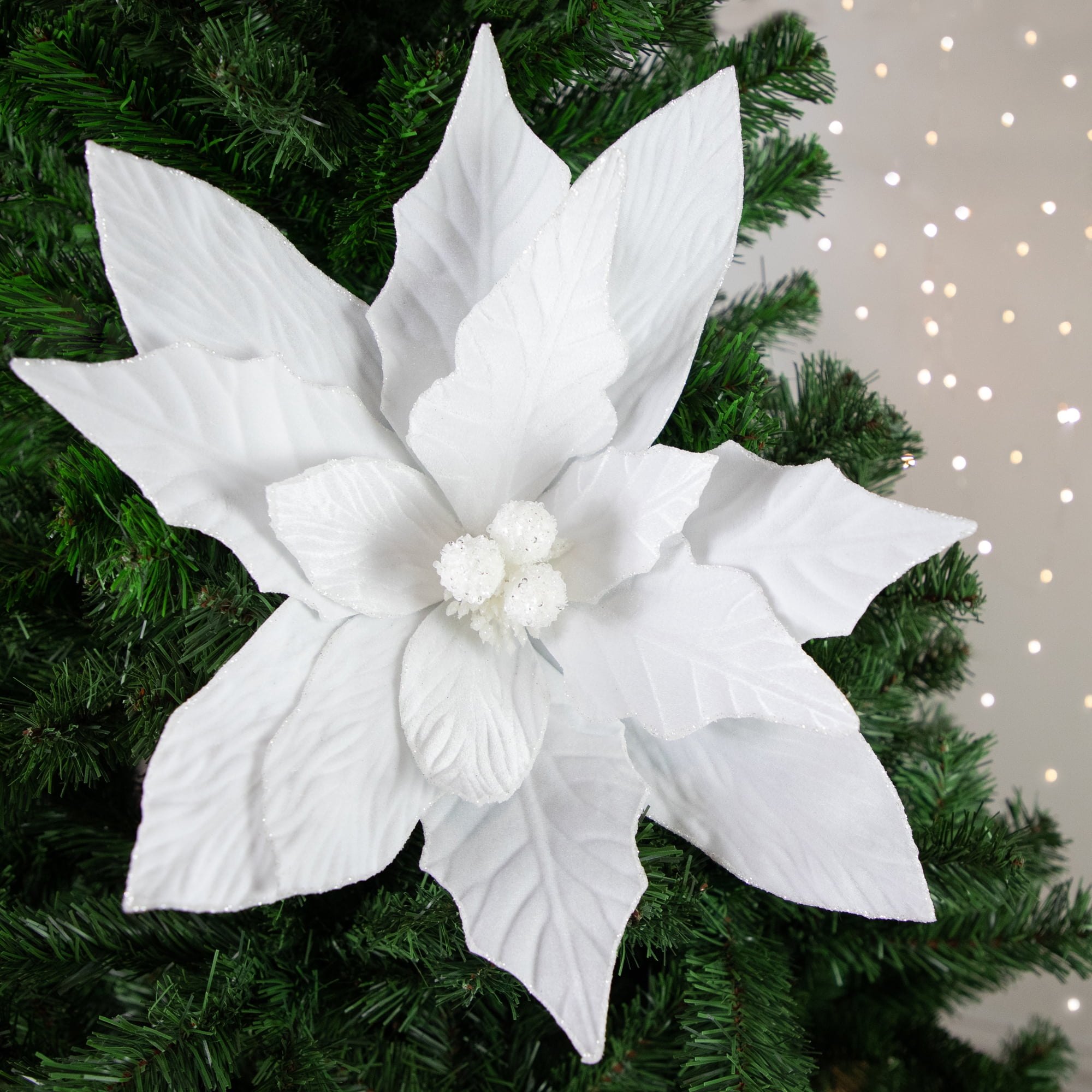 Northlight 33" Winter White Glittered Poinsettia Large Christmas Pick - 33