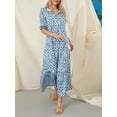 thumbnail image 3 of SUNSIOM Robe Longue pour Femmes, Élégante Manches Courtes Col en V Imprimé Fleur/graphique Robe Ample d'Été Décontractée, 3 of 6