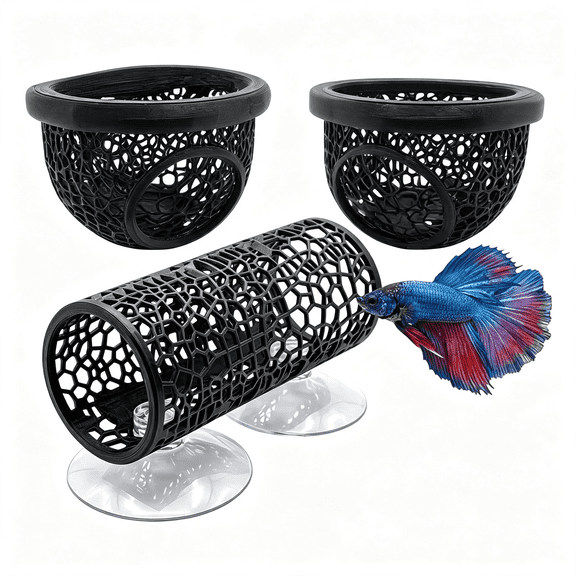 BESTSKY Betta Hammock Set,Betta Fish Feeding Rings and Tunnel,Small Fish Hideout,Toys,Bed As Fish Tank Accessories Betta Hammock (2 Feeding Rings   1 Tunnel)