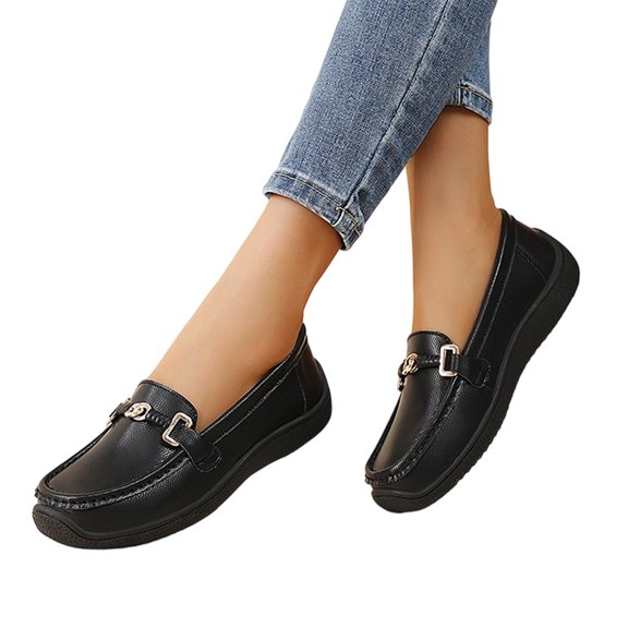 Willtoo Womens Wide Toe Loafers Slip On Casual Platform Walking Shoes Metal Buckle Lightweight Comfort Daily Work Loafers