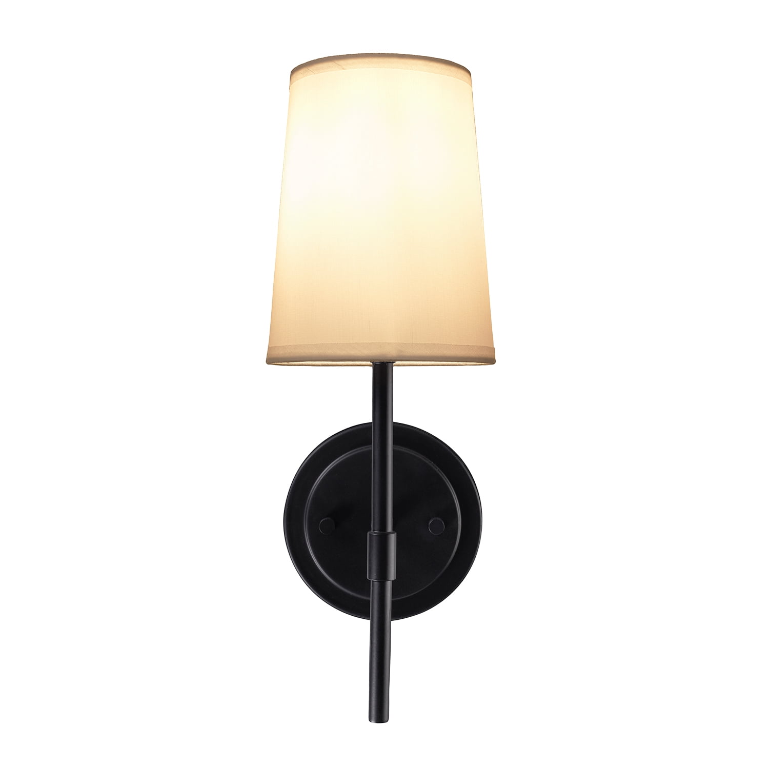 Better Homes & Gardens Matte Black 1-Light Indoor Wall Sconce, White Fabric Shade, Bulb Included
