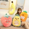 thumbnail image 4 of Bonita almohada de peluche de frutas y verduras extraíble con diseño de fresa, plátano, aguacate y zanahoria, ideal como regalo para adolescentes., 4 of 6