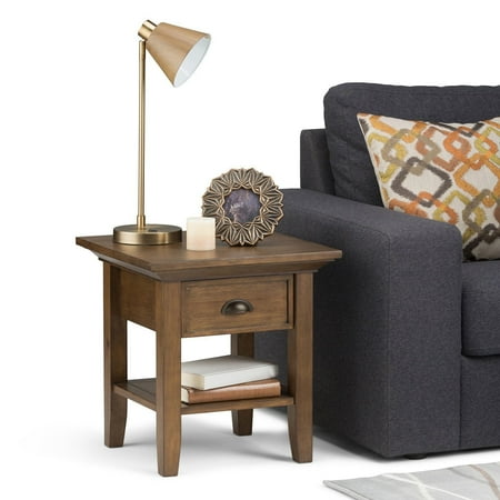 Simpli Home - Redmond Square Rustic Wood 1-Drawer End Table - Distressed Gray