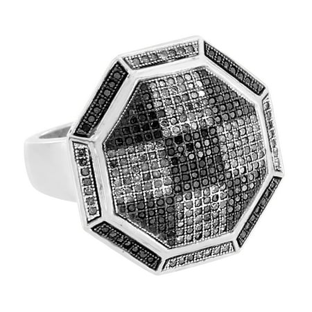 1.15 Ct Diamond - Octagon Design Womens Ring Black White 1.15 CT Diamonds Sterling Silver XL Wedding