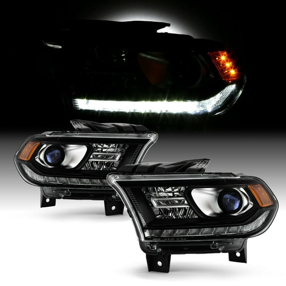 AKKON - Fits 2016-2020 Dodge Durango [Halogen Type] Black Bezel Projector Headlights w/ LED DRL Running Pair Driver   Passenger