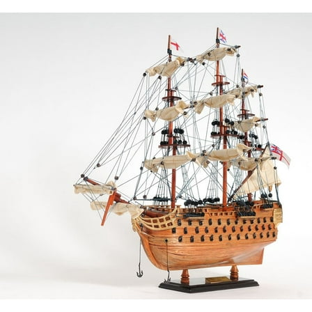 HomeRoots 401964 18 in. Wood Brown HMS Victory Hand Painted Decorative Boat