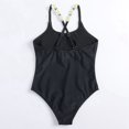 thumbnail image 2 of URMAGIC 7-14T Child Girls One Piece Swimsuit Criss Cross Bathing Suit Sport Swimwear/Solid Black, 2 of 5