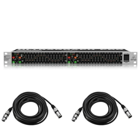 Behringer Ultragraph Pro FBQ1502HD High-Definition 15-Band Stereo Graphic Equalizer and FBQ Feedback Detection System, Bundle with Mic Cables