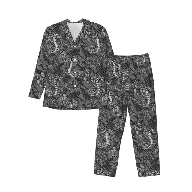 Fotbe Snake Pijama de Hombre con Estampado de Manga Larga, Conjunto de 2 Piezas, Ropa de Dormir Suave y Cómoda con Bolsillos-XX-Large