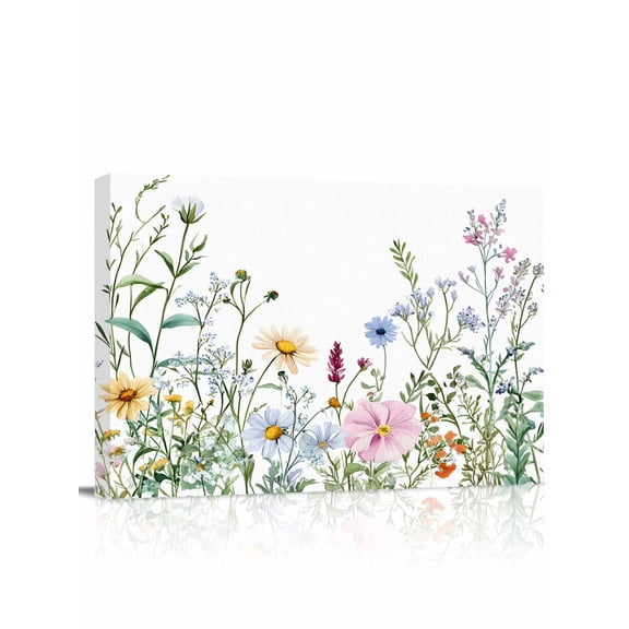 Spring Floral Wall Art for Living Room,Canvas Picture Wall Decor for Bathroom Bedroom,Wildflowers Herbs Summer Botanical Painting Artwork for Office Kitchen Hallway Dining Room Home Decor 20"x24"