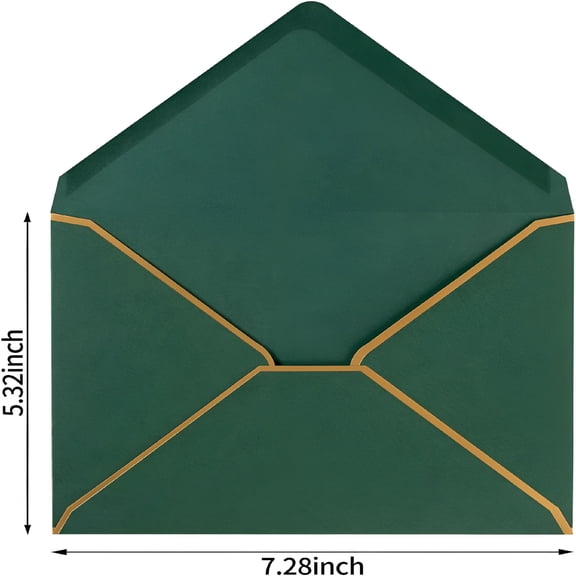 CCOCC 50 Pack A7 Envelopes Dark Green 5 x 7 Card Envelopes Self-Adhesive V Flap Envelopes with Gold Border for Office,Wedding Gift Cards,Invitations,Graduation,Baby Shower,Parties