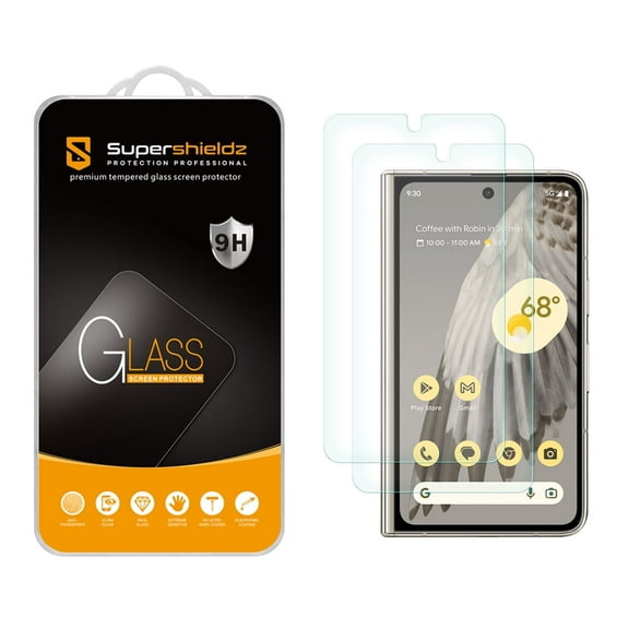(2 Pack) Supershieldz Designed for Google Pixel Fold (Front Screen Only) Tempered Glass Screen Protector, Anti Scratch, Bubble Free
