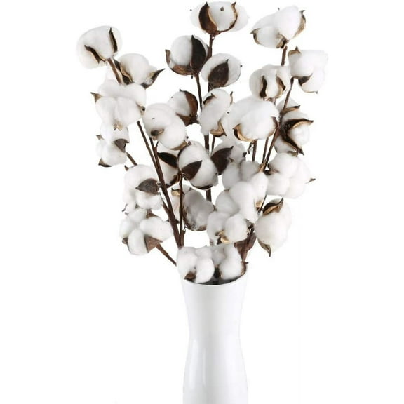 55cm 10 Head Cotton Stems Farmhouse Decorations,Fake Cotton Flowers Natural Dried Cotton Plant for Home Decor Floral Arrangment Wedding Party Kitchen Vase Decor
